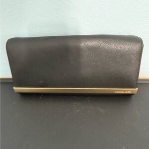 Michael Kors Black Saffiano Leather Clutch with Gold Trim